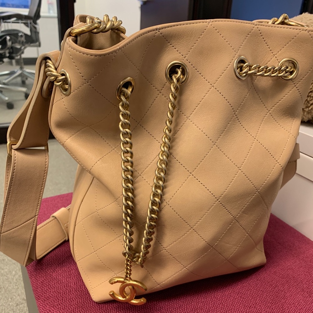 Chanel Nude Diamond Pattern bucket Bag.